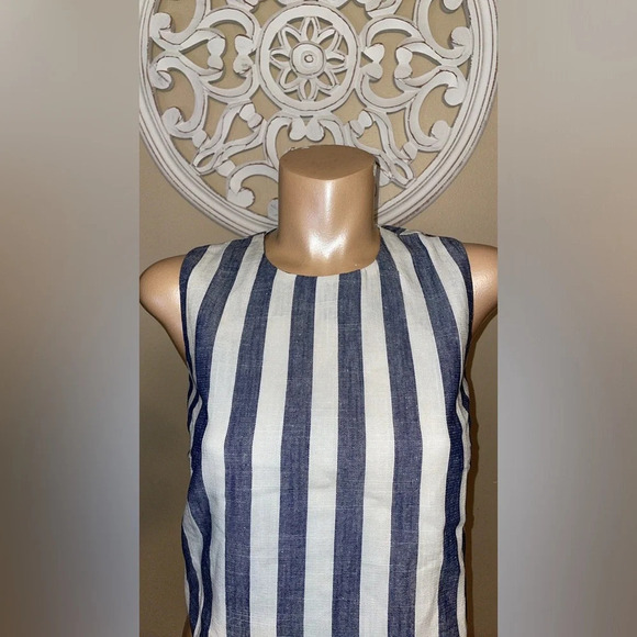 JOA Anthropologie womens blouse small 4 6 top open back blue cream stripe nwt - Picture 2 of 6